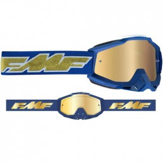 “Gafas FMF Powerbomb Accuri Rocket Azul Marino lente espejo oro vista frontal”